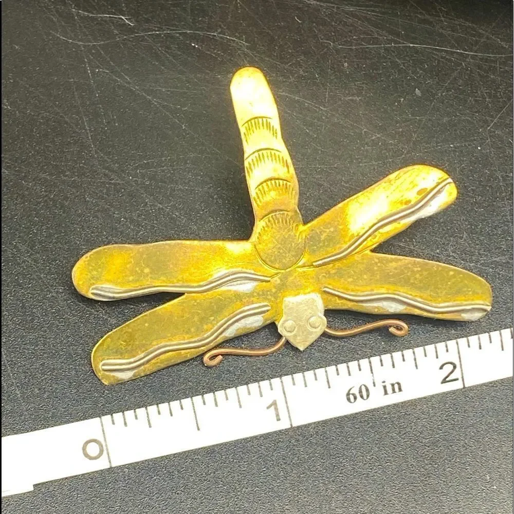 Ladies 2 1/4” wide thin brass butterfly brooch